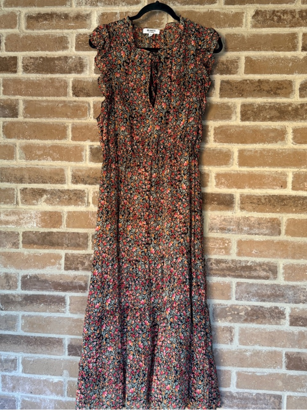 BB Dakota Black Multi Floral Ruffle Maxi Dress